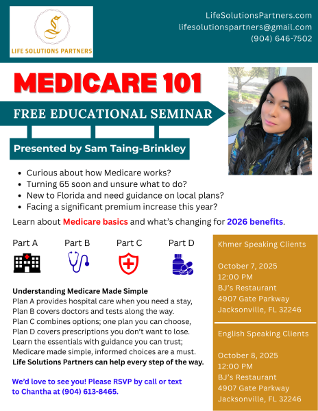 Medicare 101 & Changes Seminar 10.7.2025 - 10.8.2025 Flyer